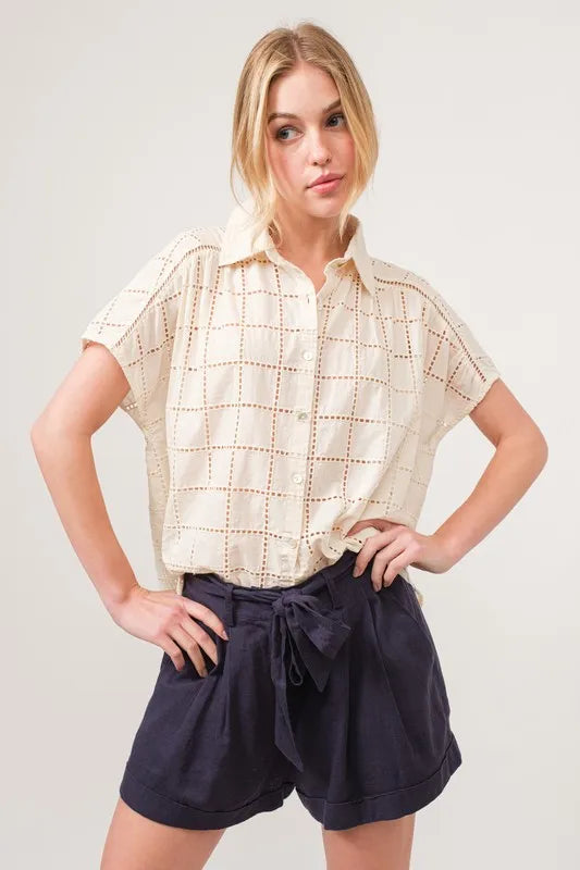 Eyelet Loose Button Down Shirt