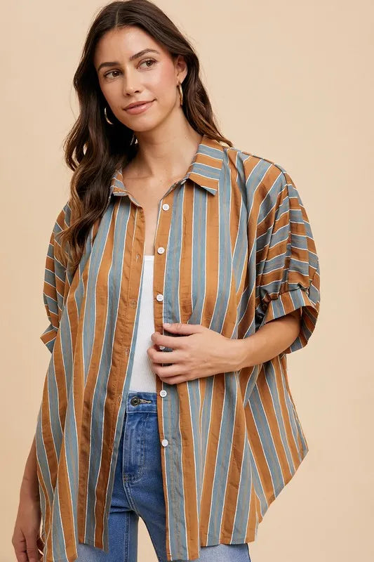 Oversized Drop Shoulder Striped Woven Shirt