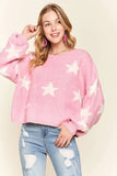 Full Size Star Contrast Round Neck Sweater Plus Size