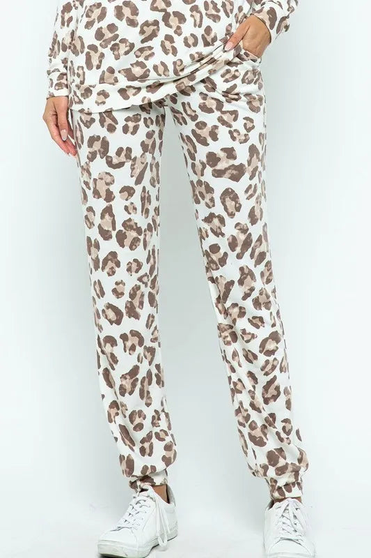 Leopard Casual Pants with Side Pockets