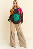 Contrast Smile Round Neck Oversize Sweater