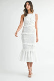 Ruffled Popcorn Smocked Mermaid Midi Dress