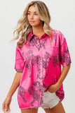 Leopard Print Short Sleeve Silky Satin Shirt Top
