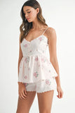 Stripe Embroidered Peplum Cami and Shorts Set