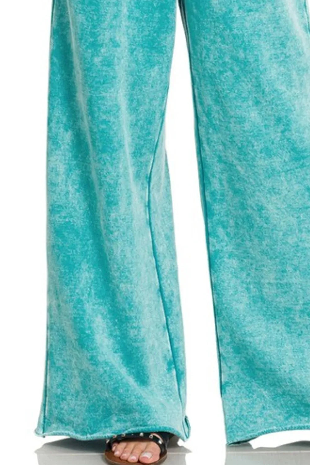 Acid Wash Fleece Palazzo Sweatpants with Pockets