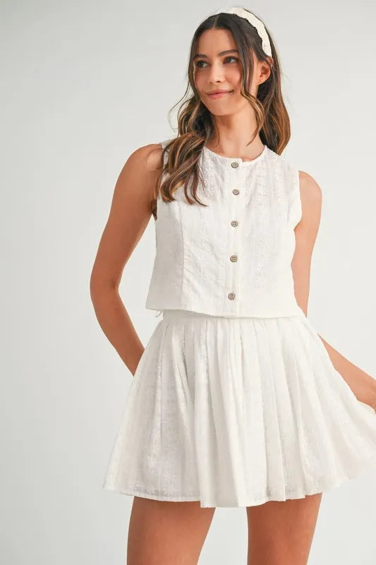 Eyelet Lace Top and Mini Skirt Set