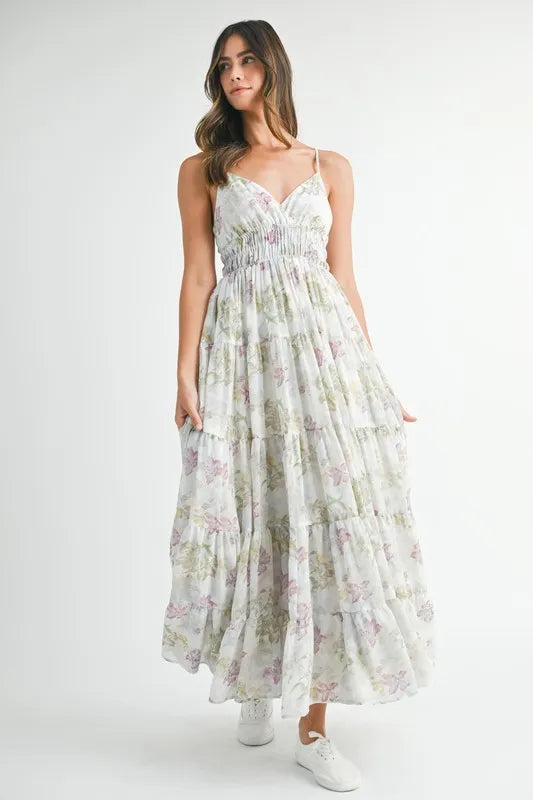 Floral Print Tiered Cami Maxi Dress