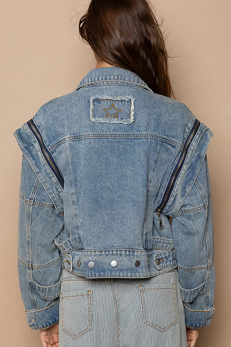 Oversized Cropped Jacket with Edgy Zipper Accents
