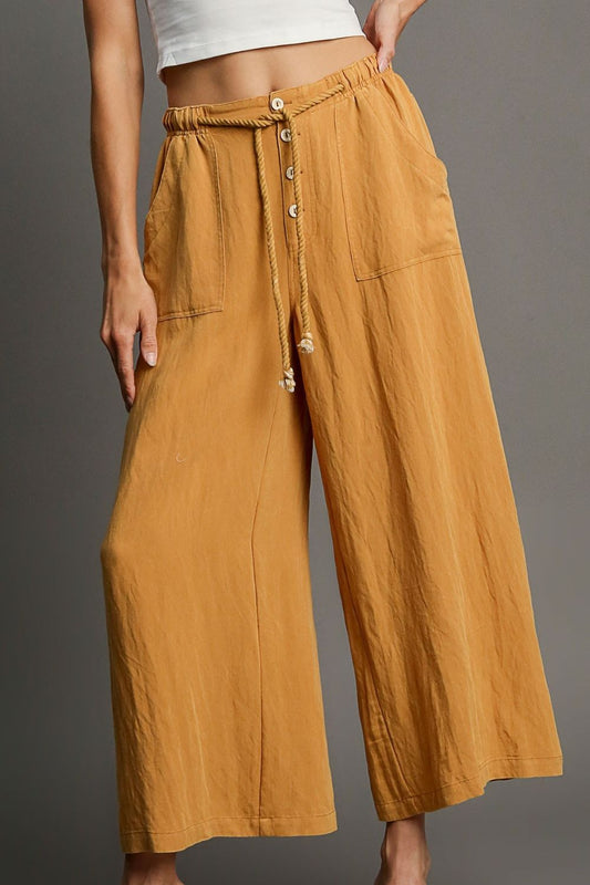 Full Size Rope Drawstring Wide Leg Pants Plus Size