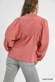 Notched Blouse with Puff Sleeves
