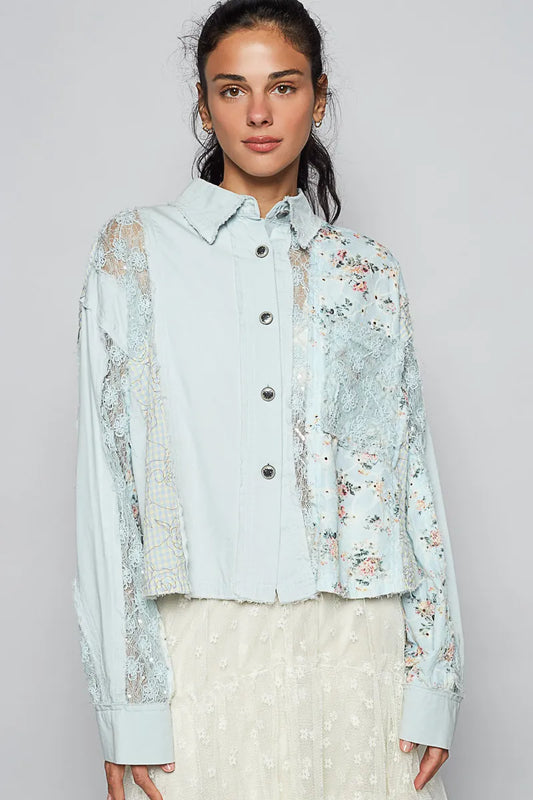 Long-Sleeve Blouse with Elegant Floral Lace Accents