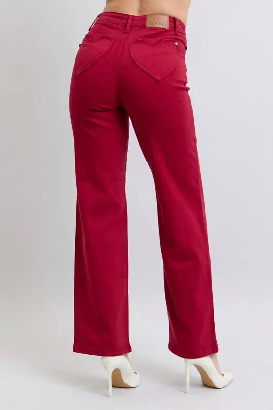 Full Size High Waist Heart Shaped Back Pockets 90's Straight Jeans Plus Size