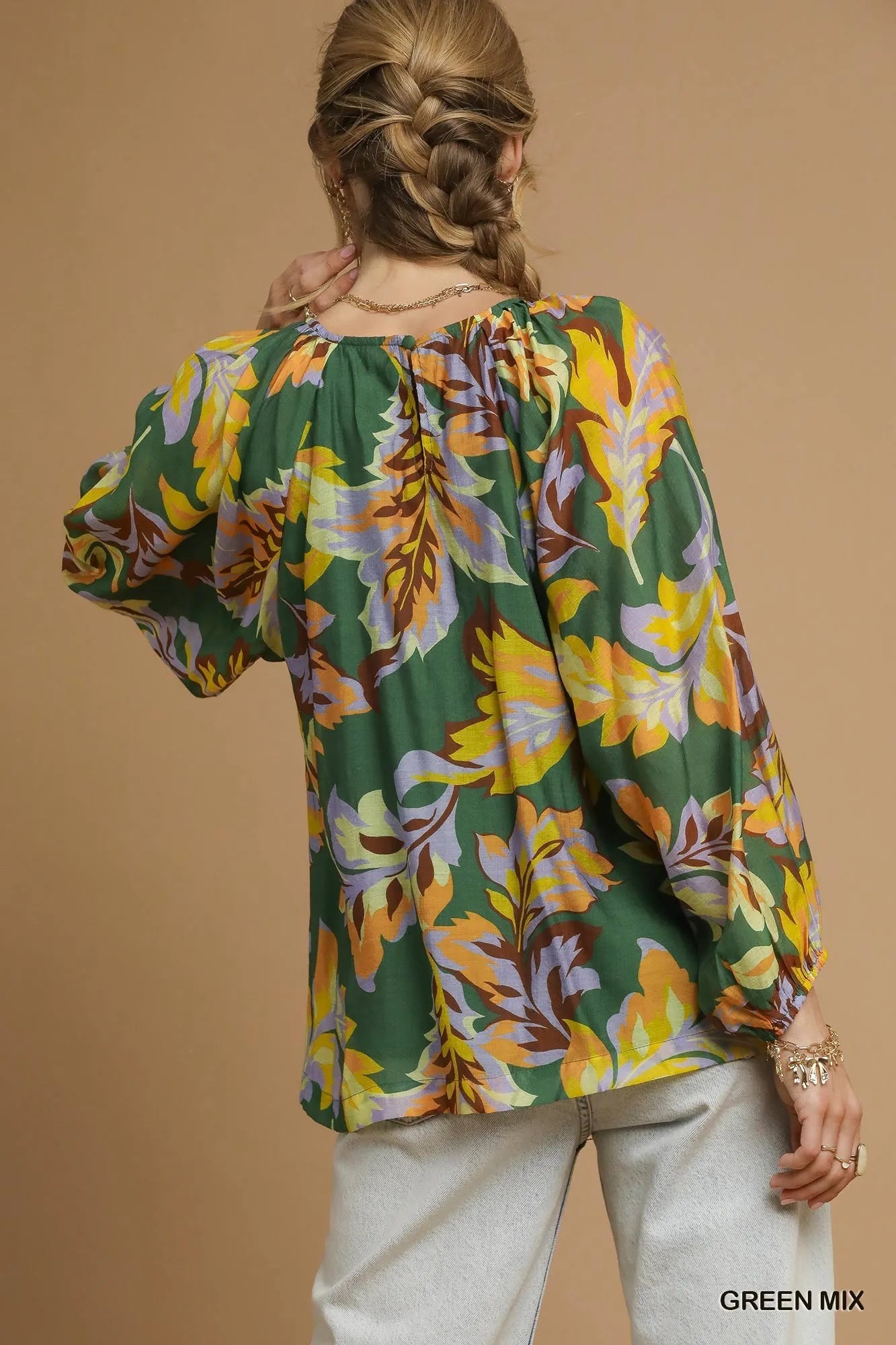 Chic Abstract Design Drama Sleeve Blouse