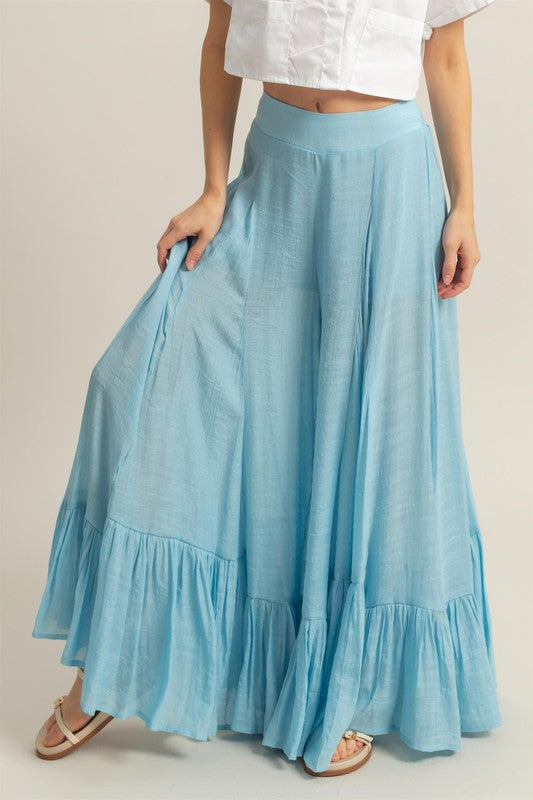 High-Waist Ruffle Flared Wide Leg Pants