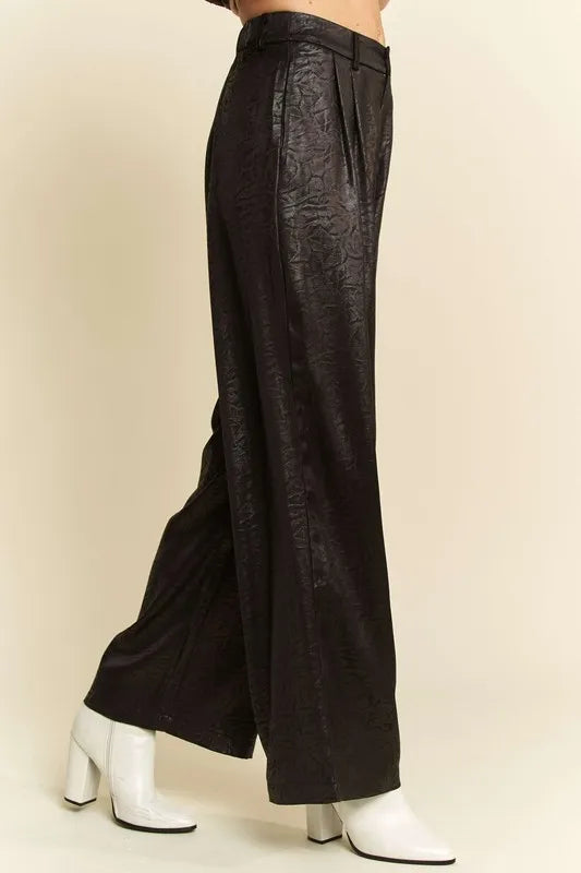 Crinkled Textured Wide Leg Pants