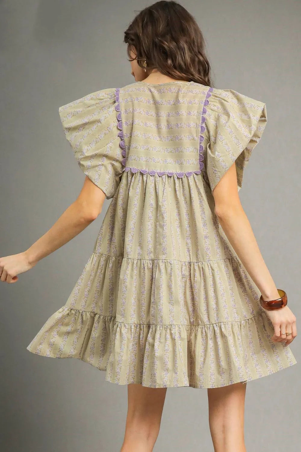 Botanical Flutter Sleeve Tiered Mini Sundress