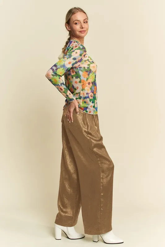 Crinkled Textured Wide Leg Pants