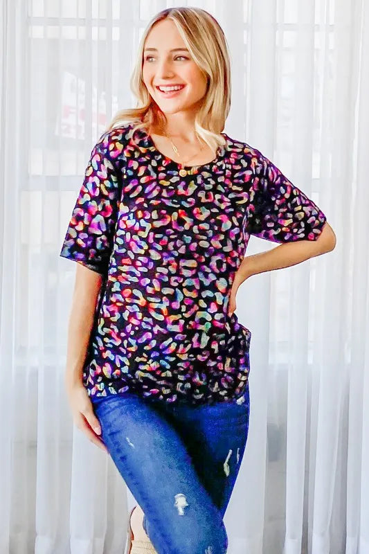 Leopard Foil Printed Half Sleeve Summer Sweater