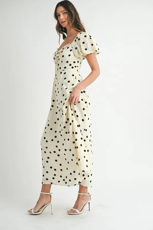 Polka Dot Puff Sleeve Midi Dress