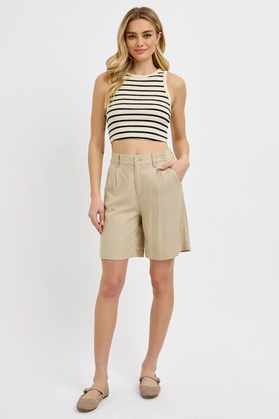 High Rise Pleated Front Shorts