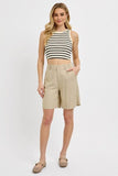 High Rise Pleated Front Shorts