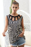 Leopard Printed Soft Rib Knit Front Sut Out Top