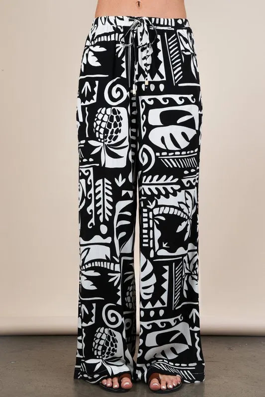 Printed Casual Wide Leg Resort Pants
