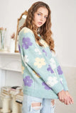 Full Size Floral Popped 2-Tone Sweater Top Plus Size