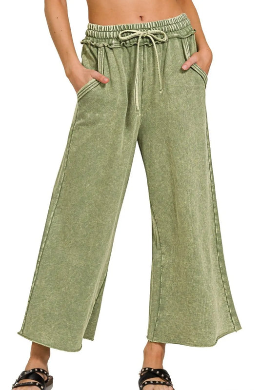 Washed French Terry Palazzo With Pockets