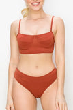 Ribbed Underwire Plunge Bikini Swimsuits