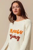 Thanksgiving Tinsel Lettering Sweater Top