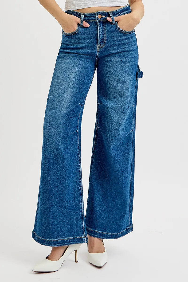 Full Size Patch High-Rise Wide Leg Jeans