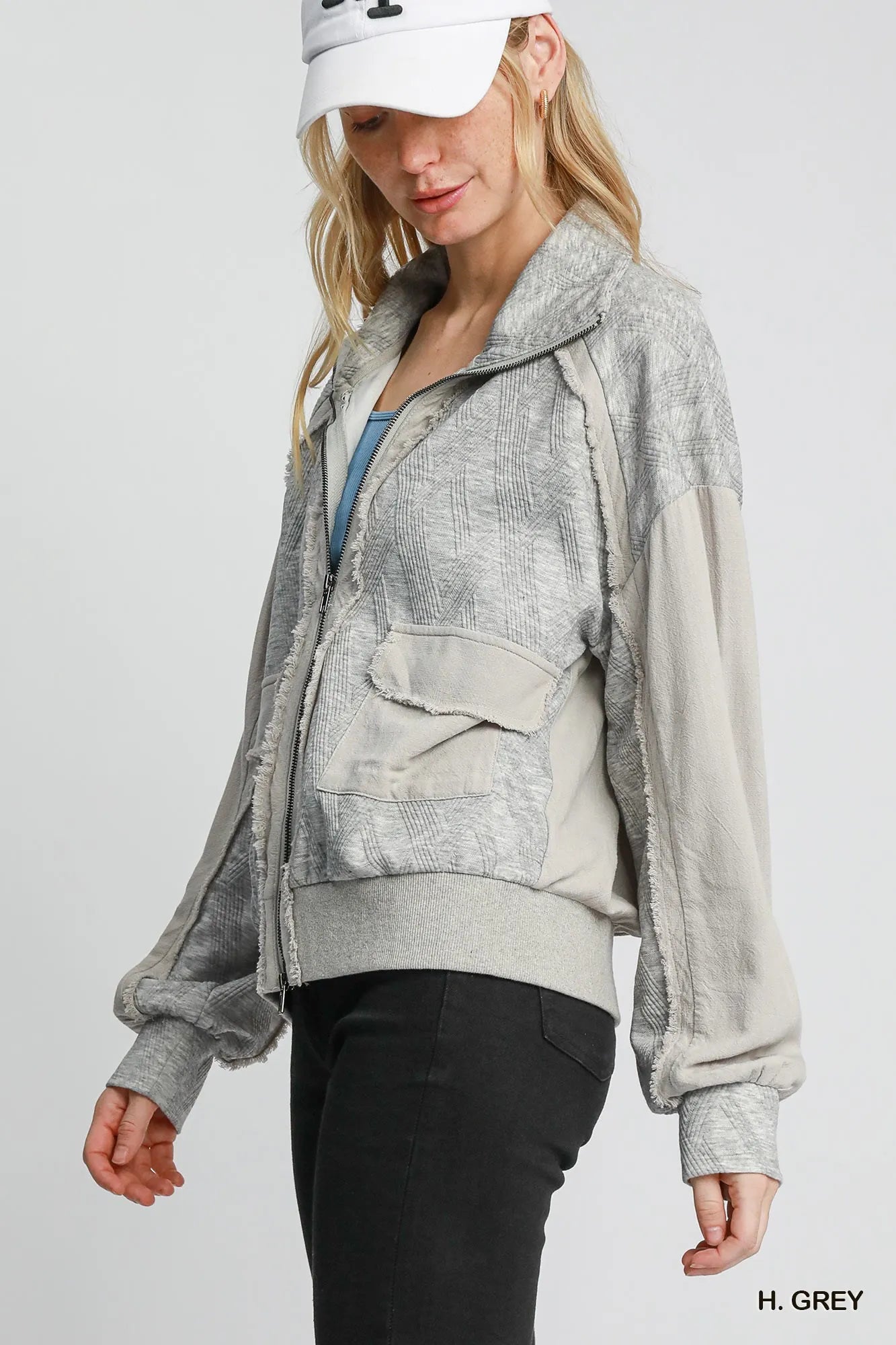 Linen Jacquard Zip-Up Jacket
