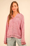 Oversized Openwork Lace Up Hooded Sweater