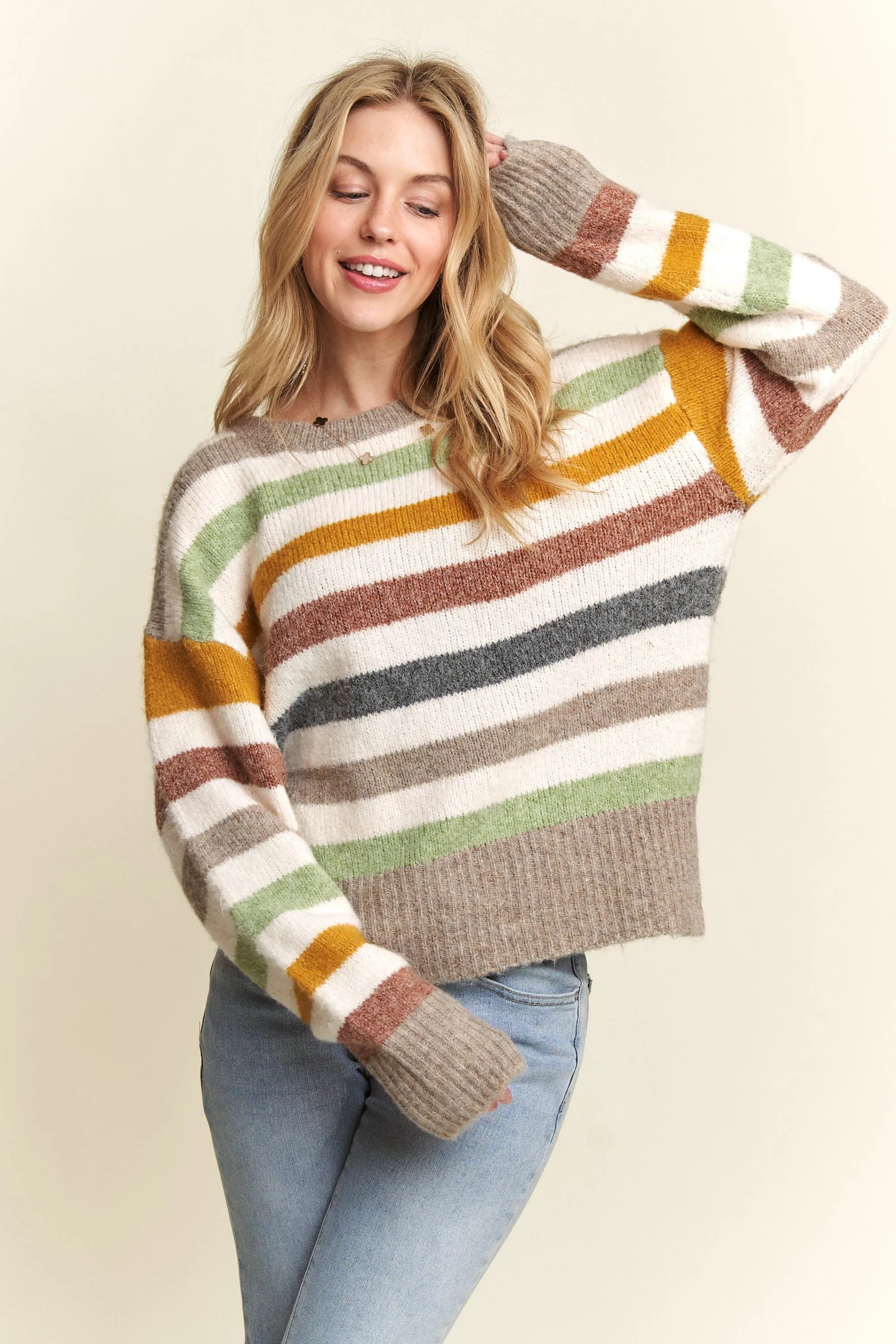 Full Size Multicolor Stripe Sweater Top Plus Size