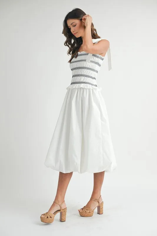 Smocked Bodice Bubble Midi Dress