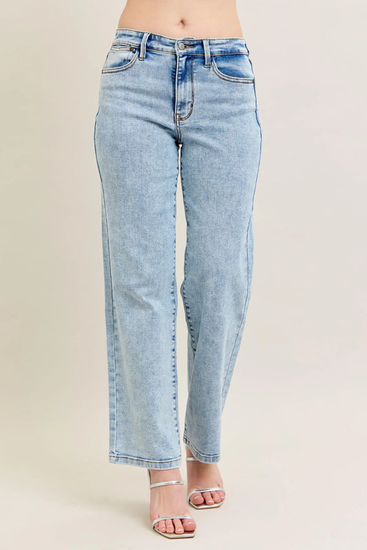 Full Size High Waist Vintage Finish Straight Jeans