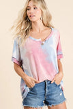 Tie Dye French Terry Top With Buttoned Placket