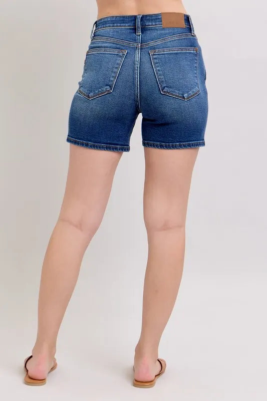 Full Size 2 Button Mid Length Dad Denim Shorts Plus Size