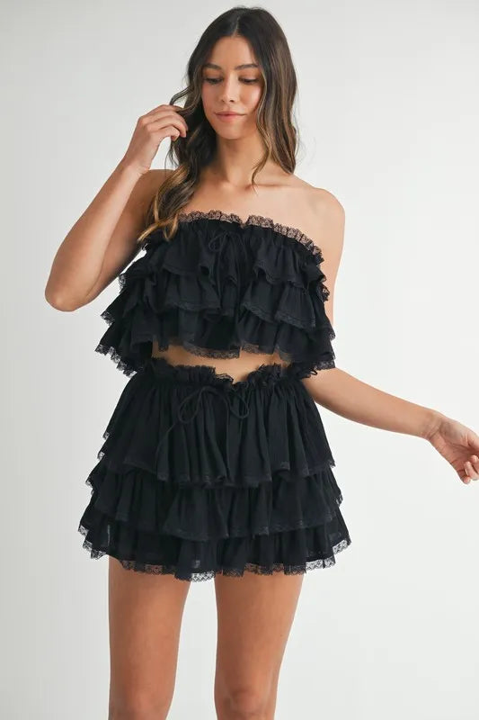 Ruffle Layered Crop Top and Mini Skirt Set
