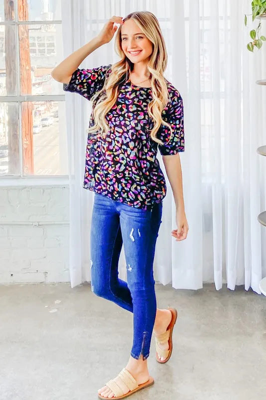 Leopard Foil Printed Half Sleeve Summer Sweater