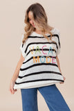 Vacay Mode Lettering Drop Shoulder Striped Sweater