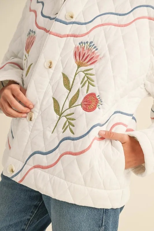 Floral Multi Color Embroidered Quilted Jacket