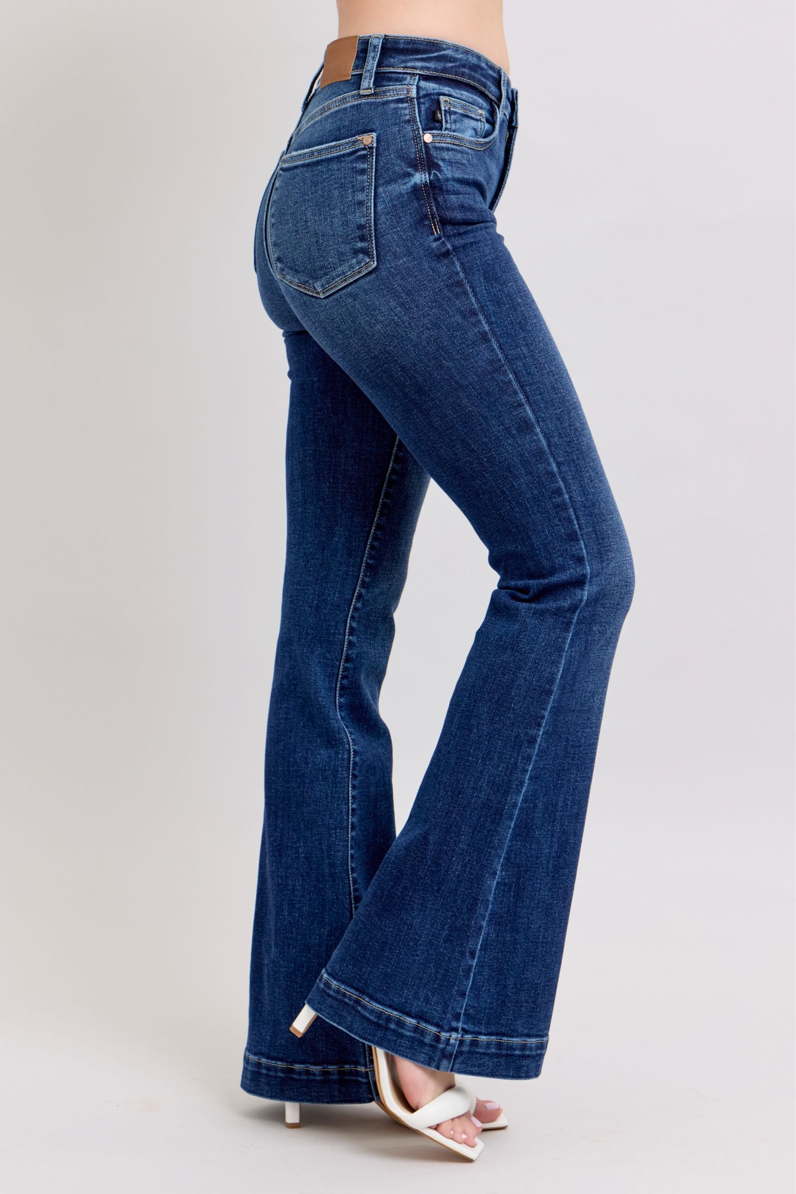 Full Size High Rise Flare Jeans with Pockets Plus Size