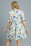 Botanical Charm A-Line Puff Sleeve Dress