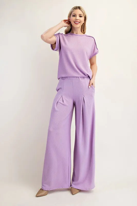 Full Size Textured Wide-Leg Pants with Pockets Plus Size