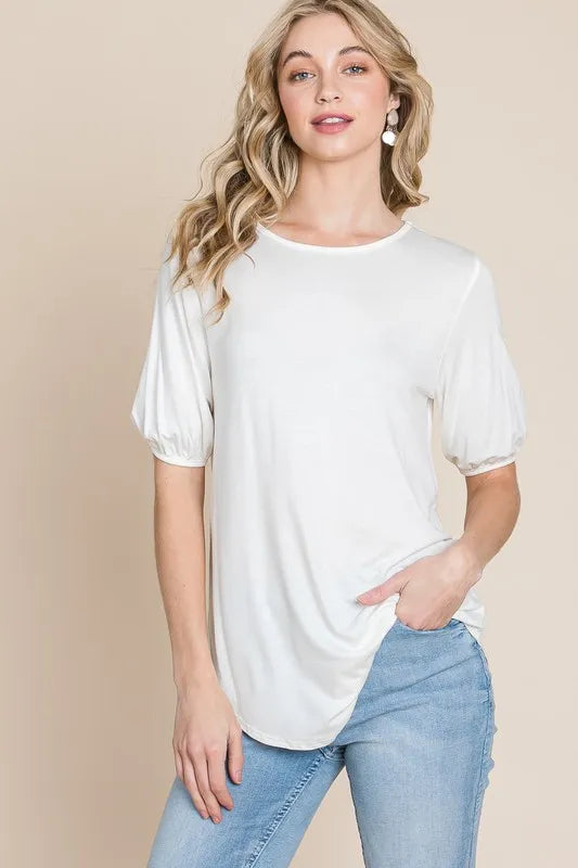 Round Neck Puff Sleeve T-Shirt