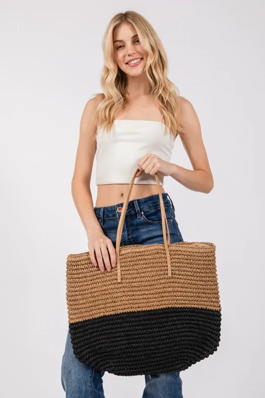 Straw Braided Beach Tote Bag