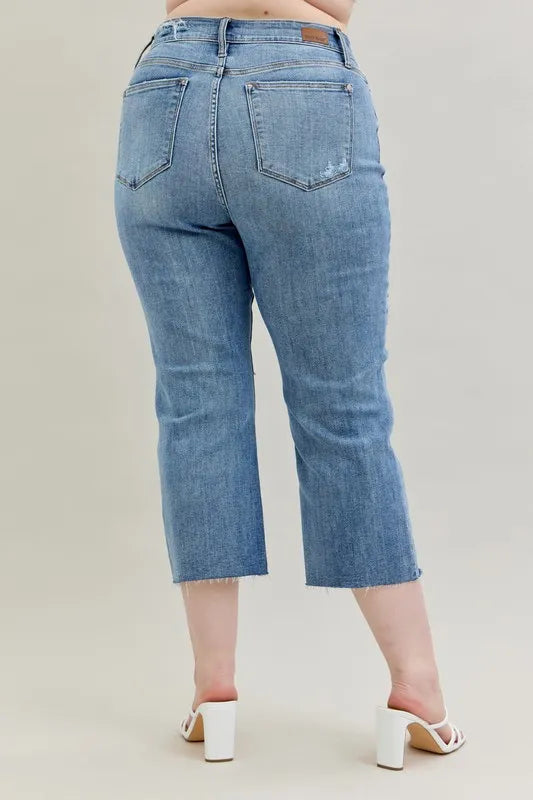 Full Size High Waist Destroy Crop Wide Leg Jeans Plus Size
