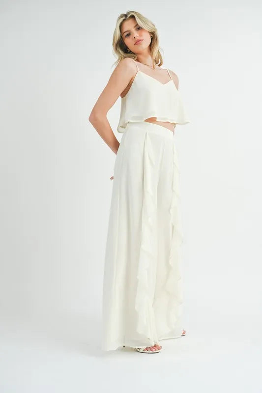Crop Cami and Ruffled Wide Leg Pants Set